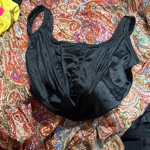 Black Satin Crop Top with Scoop Neckline
